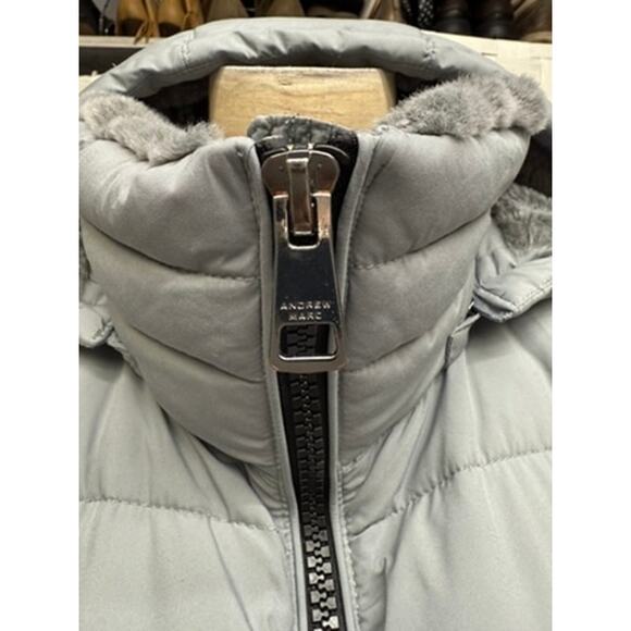 "ANDREW MARC" Womens Long Puffer Zip UP Winter Coat SZ S FAINT SPOTS SEE PICS!! - Picture 2 of 16